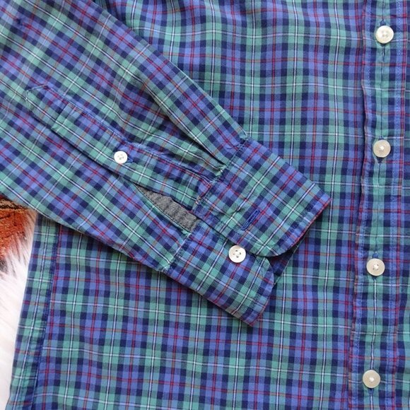 J. Crew Men's Button Down Shirt Top Long Sleeves Green Blue Multicolor Plaid S - Picture 6 of 12